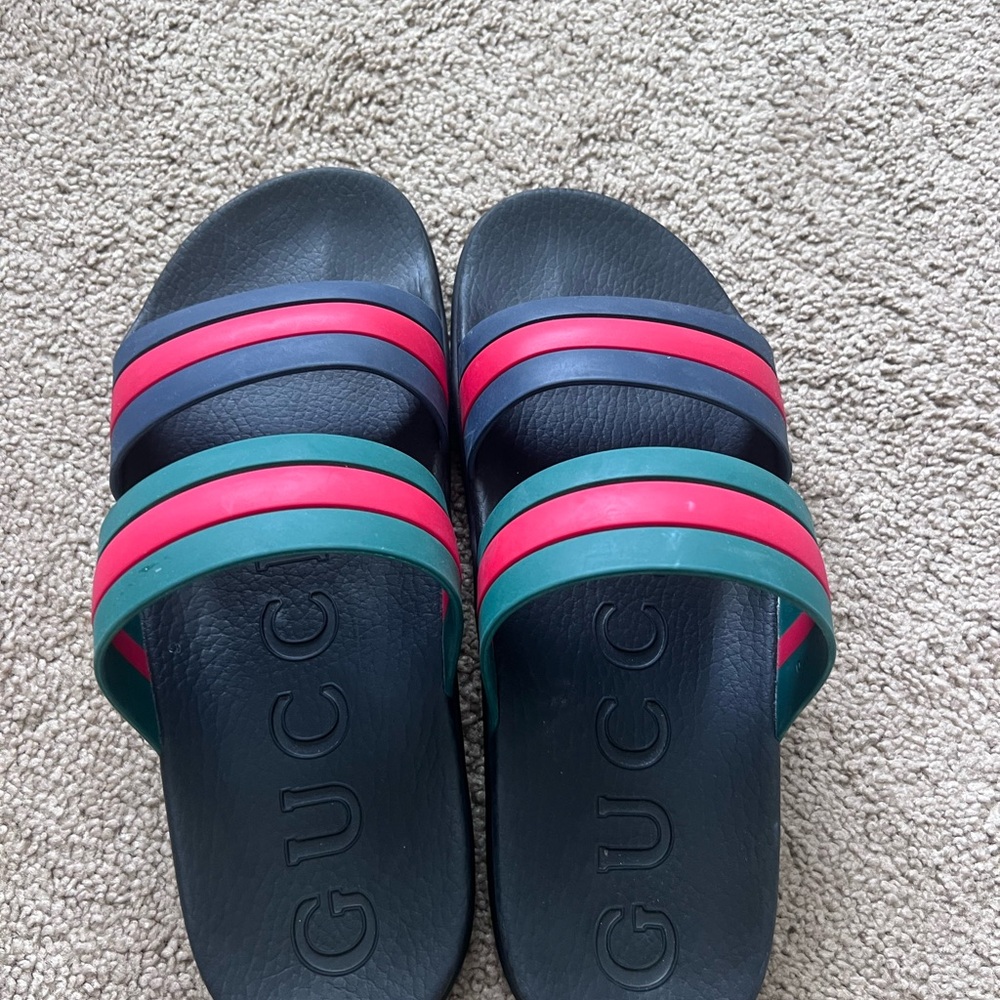Gucci Black Slides with Vibrant Stripes
